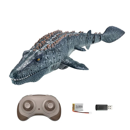 Mosasauro RC galleggiante con spruzzo d'acqua e luci