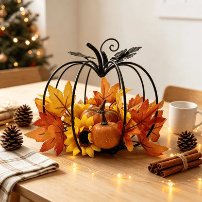 Zucca decorativa in ferro nero — stile moderno autunnale