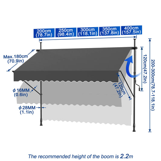 Tenda da Sole Retrattile Senza Fori – Ombra Perfetta per Balcone e Terrazza