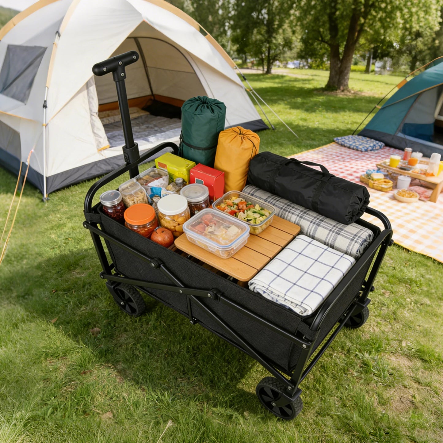 Carrello pieghevole da campeggio – 75 kg di capacità e 50L portatile per spiaggia e outdoor