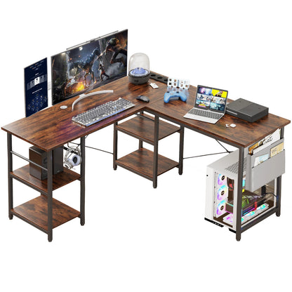 Scrivania angolare L‑Shape 140/230 cm con prese integrate
