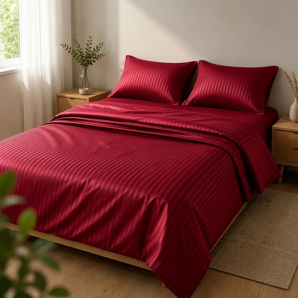 Set lenzuolo e federa in cotone puro, righe rosse