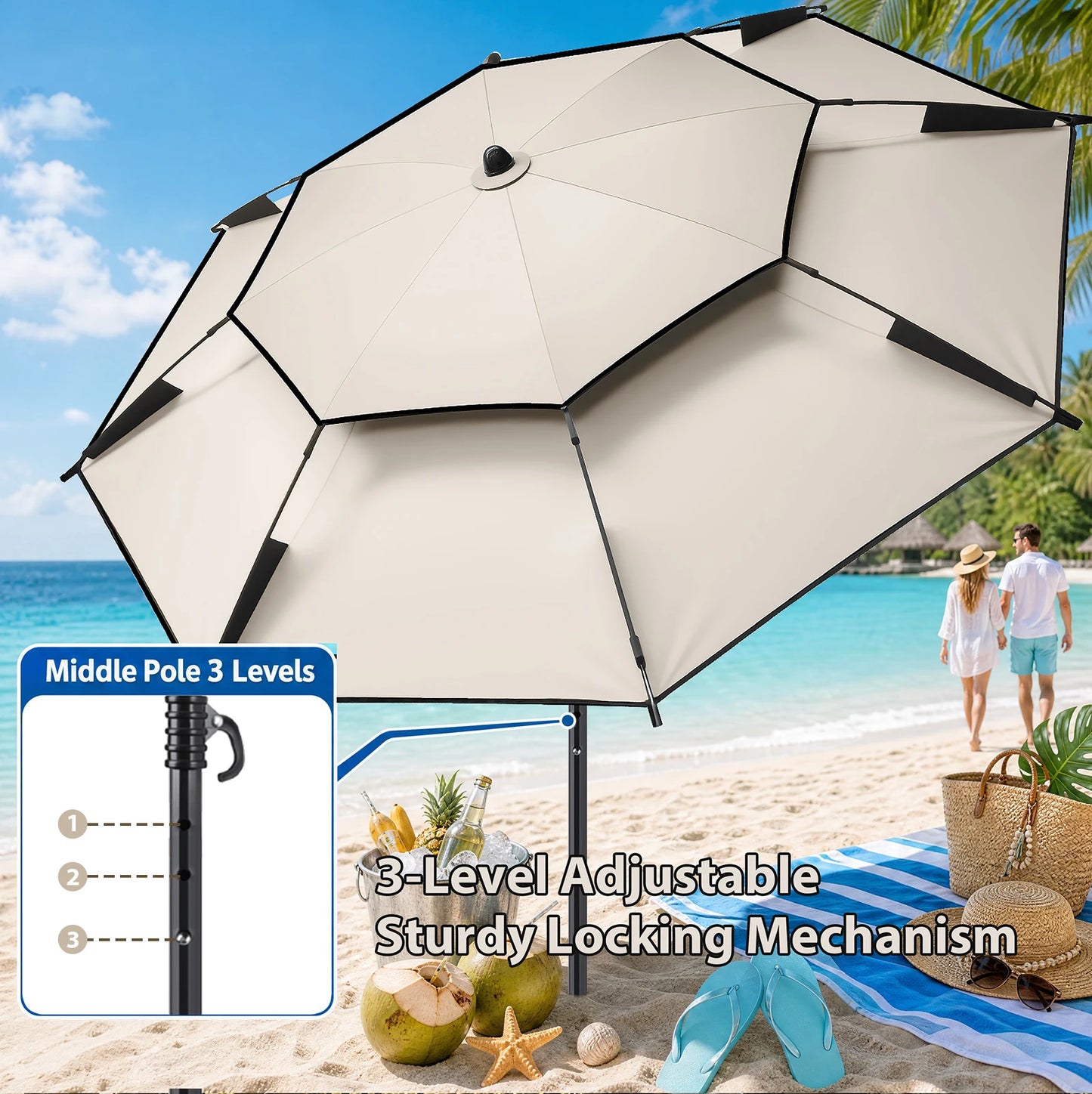 Ombrellone 220 cm con protezione UV e doppio strato
